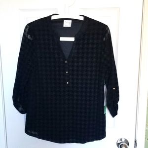 Siren Lily Semi Sheer 3/4 Button Sleeve Shirt